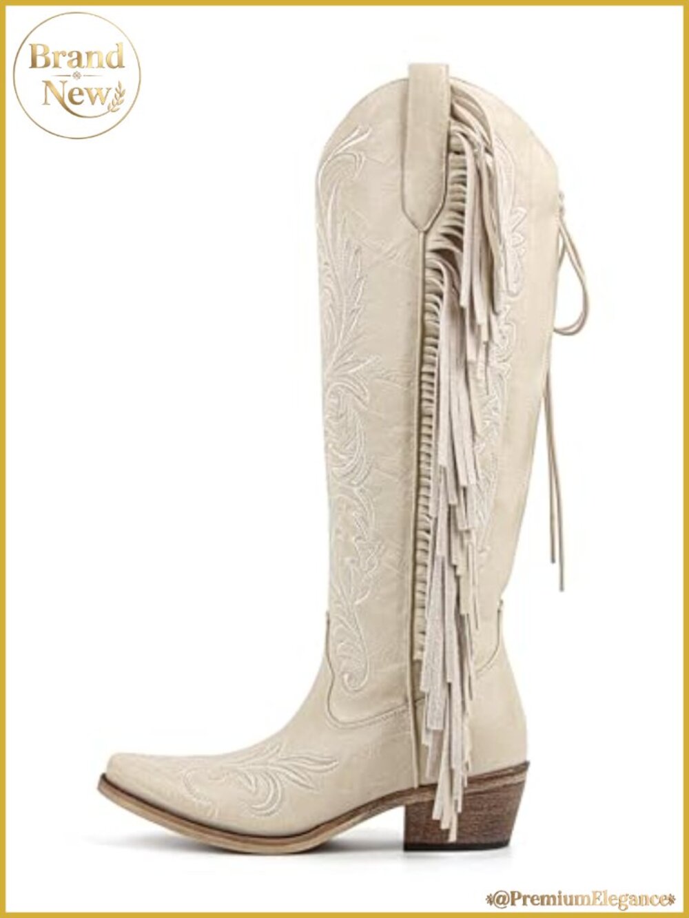 Knee High Lace Up Cowboy Boots with Fringe Embroidered Western Boots